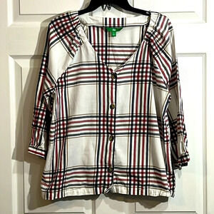 Dip women’s 3/4 sleeve button down top - plaid - size Large